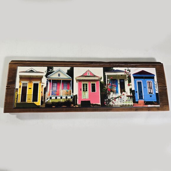 New Orleans Wall Art Shotgun Houses Architectural Handmade B Roberds NOLA 16x5.5 - Picture 1 of 9